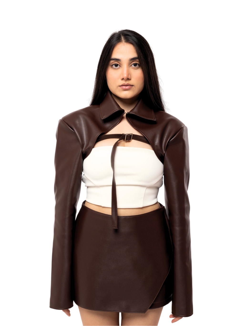 Vintage Brown Tied Cropped Jacket