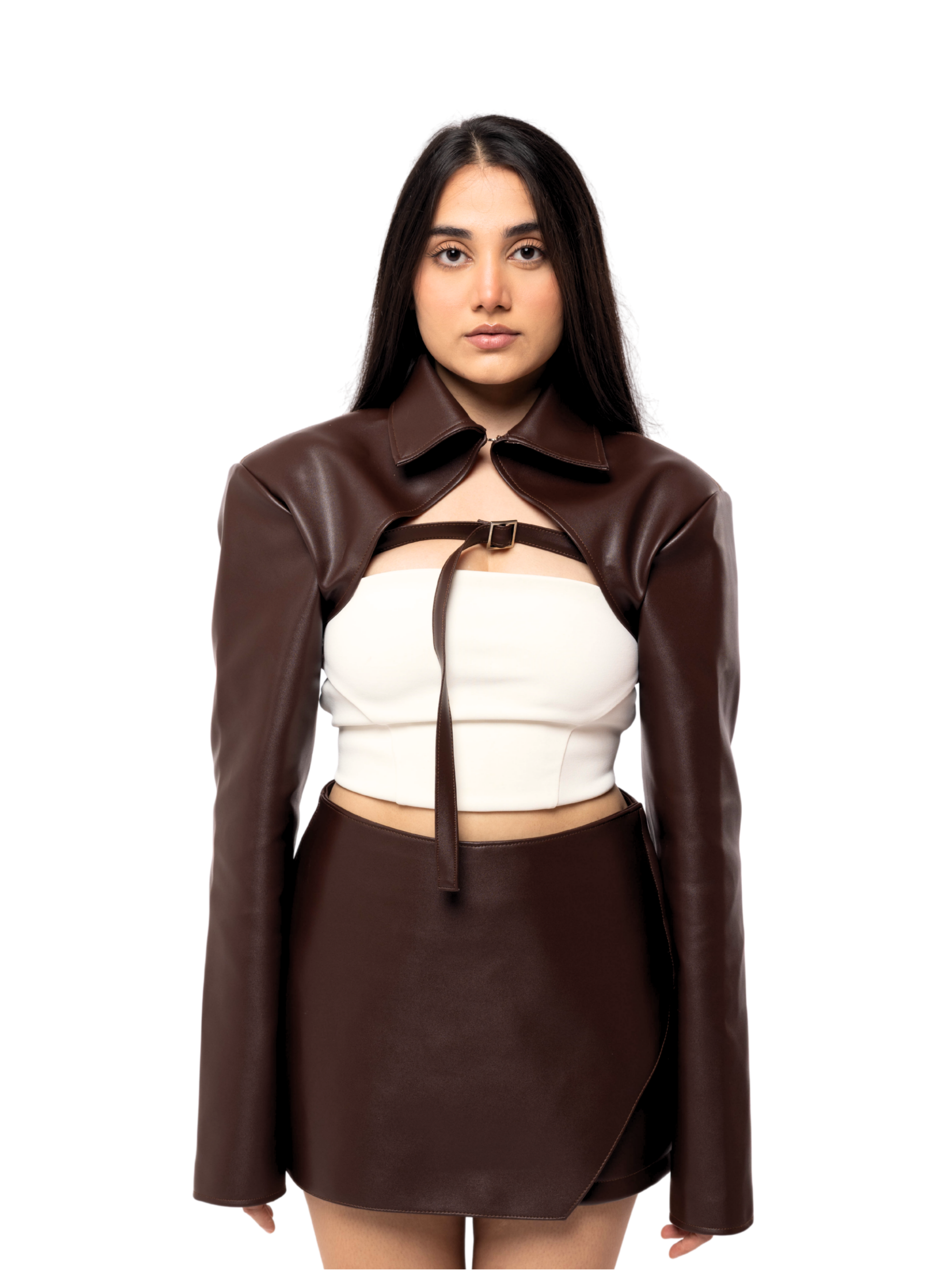 Vintage Brown Tied Cropped Jacket