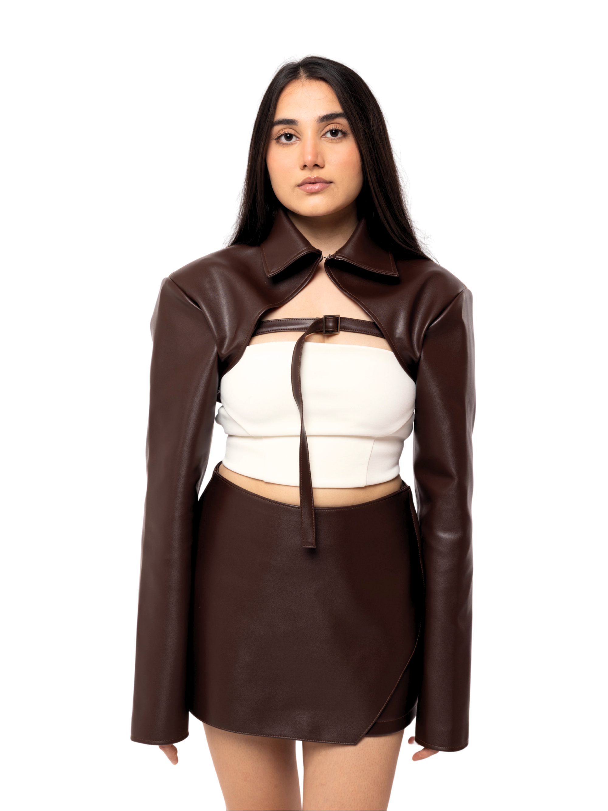 Vintage Brown Tied Cropped Jacket
